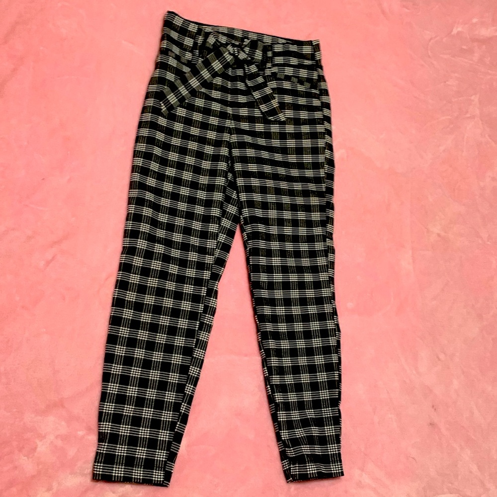 Soho black and white plaid office slacks petite small